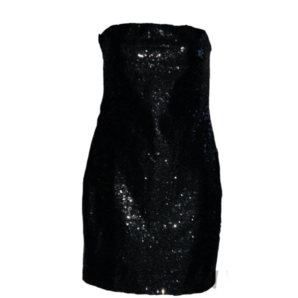 Popular 21 Women’s Little Black Strapless Sequins Mini Dress size Large